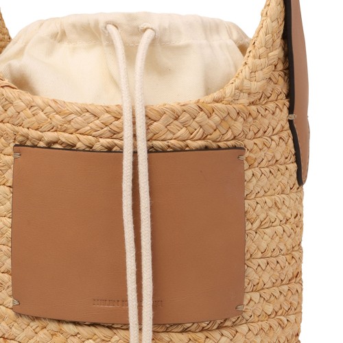 Helen Kaminski Natural Raffia Bucket Bag with Leather Pocket.