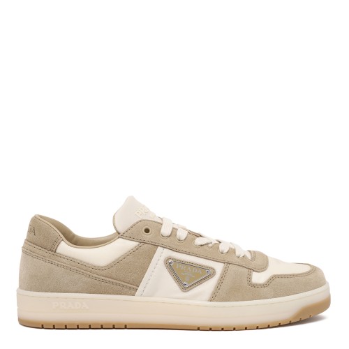 Prada Beige Suede and Leather Low-Top Sneakers.