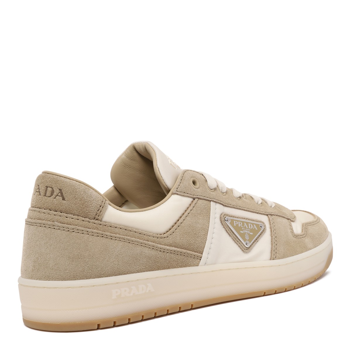 Prada Beige Suede and Leather Low-Top Sneakers.