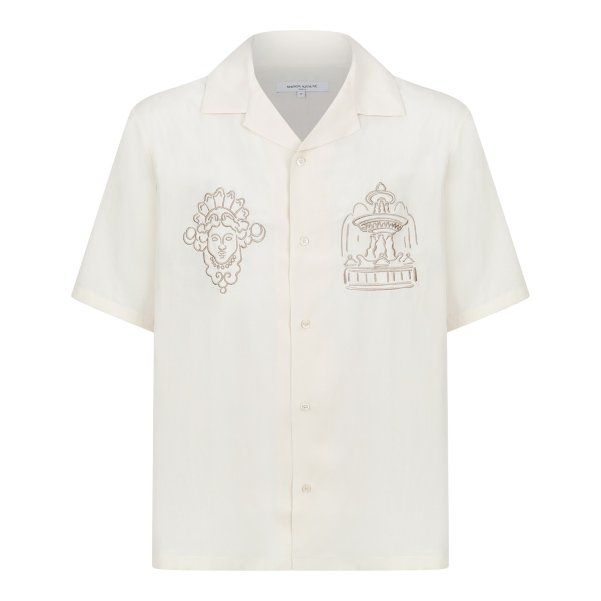 Maison Kitsun Beige Short-Sleeve Utility Shirt.