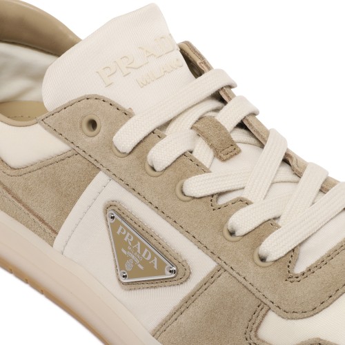 Prada Beige Suede and Leather Low-Top Sneakers.