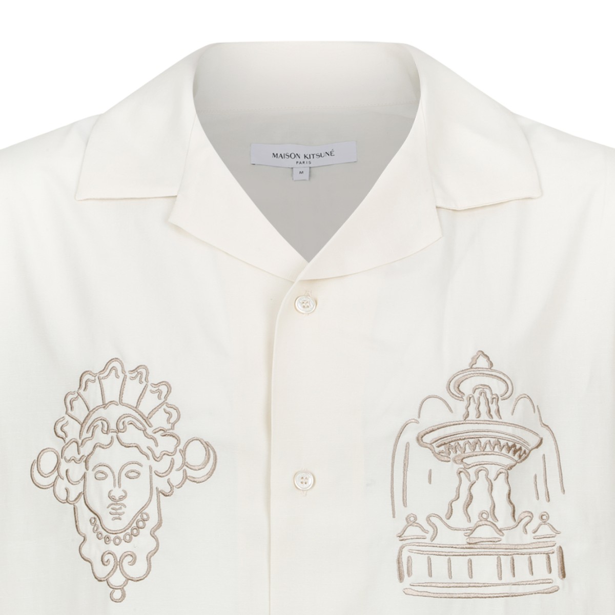 Maison Kitsun Beige Short-Sleeve Utility Shirt.