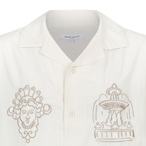 Maison Kitsun Beige Short-Sleeve Utility Shirt.