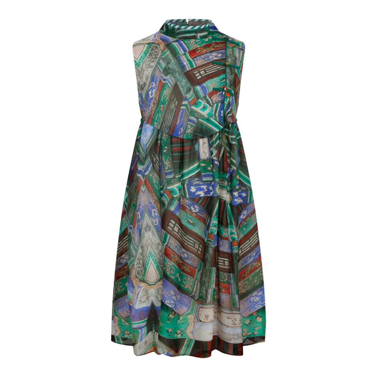 Hui Milano Multicolor Printed Silk Midi Dress.