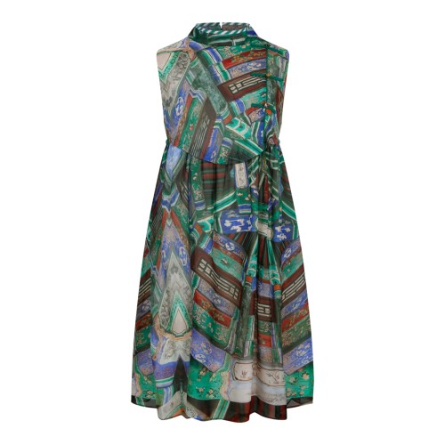 Hui Milano Multicolor Printed Silk Midi Dress.