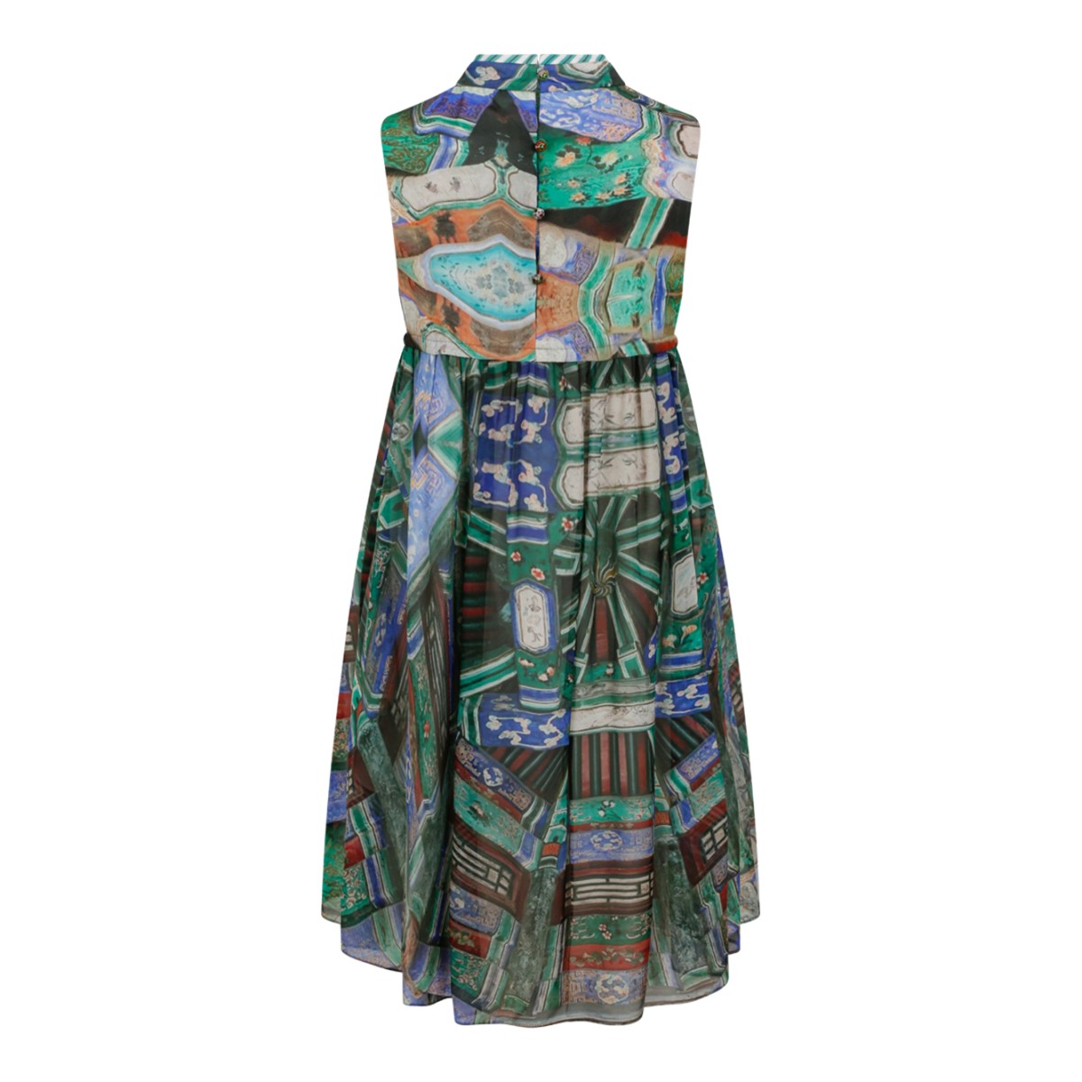Hui Milano Multicolor Printed Silk Midi Dress.