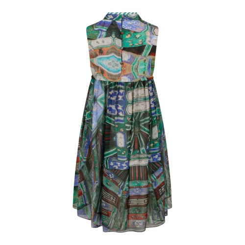 Hui Milano Multicolor Printed Silk Midi Dress.