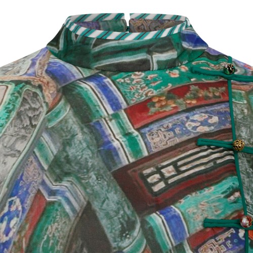Hui Milano Multicolor Printed Silk Midi Dress.
