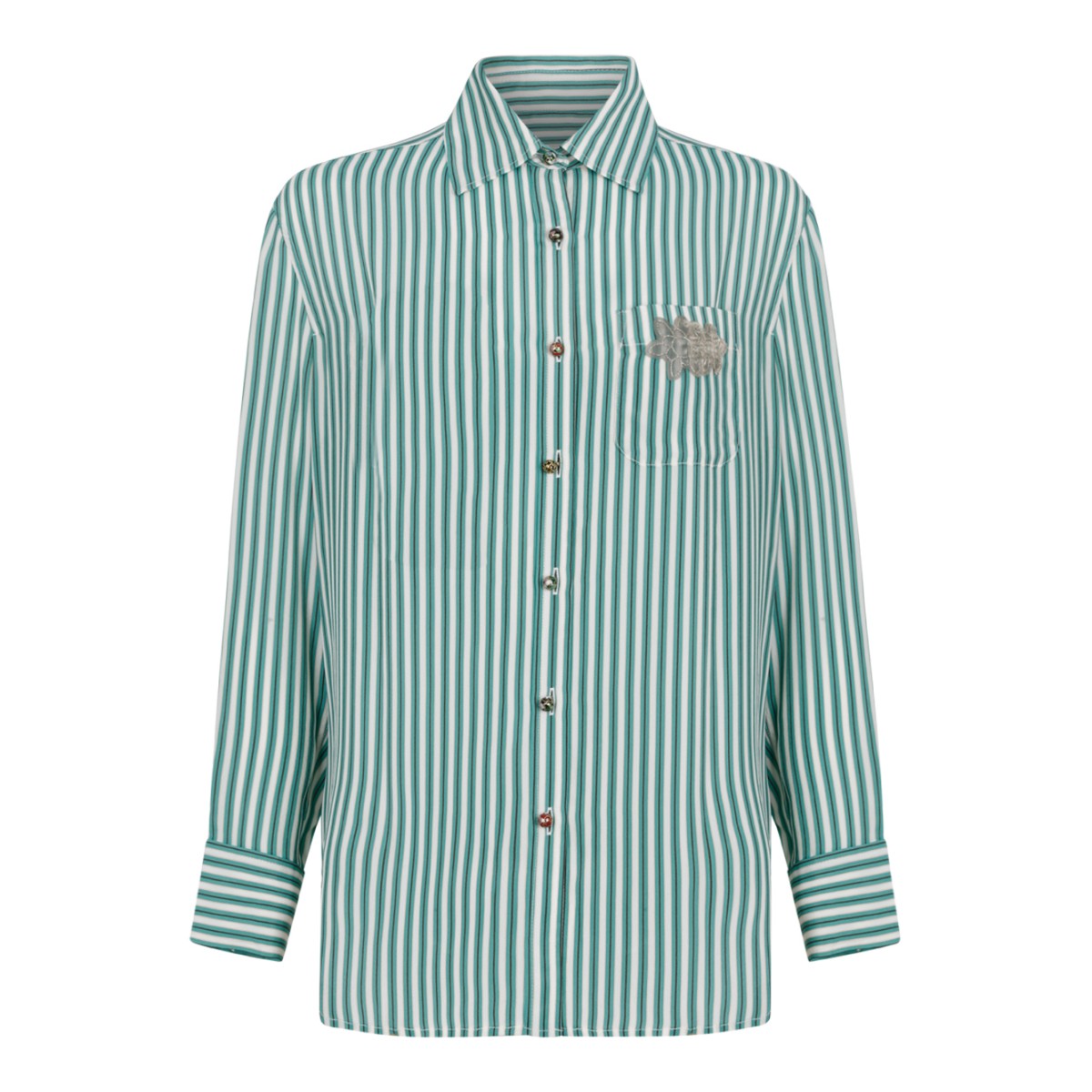 Hui Milano Green and White Striped Cotton Shirt.
