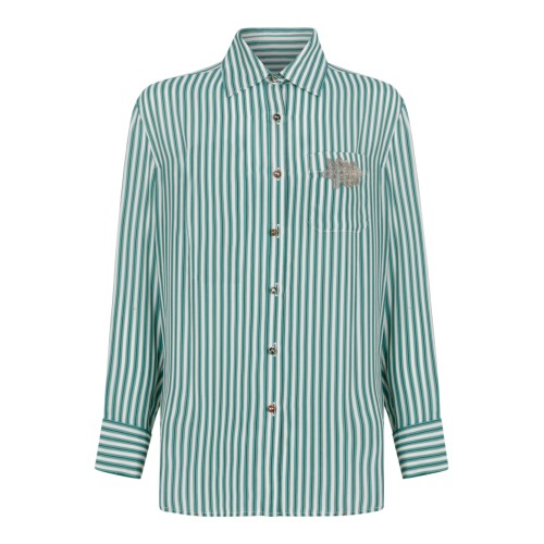 Hui Milano Green and White Striped Cotton Shirt.