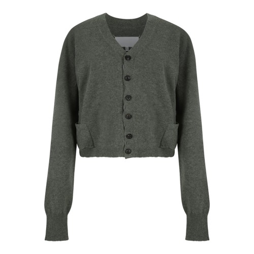 Maison Margiela Grey Cropped Wool Cardigan. 