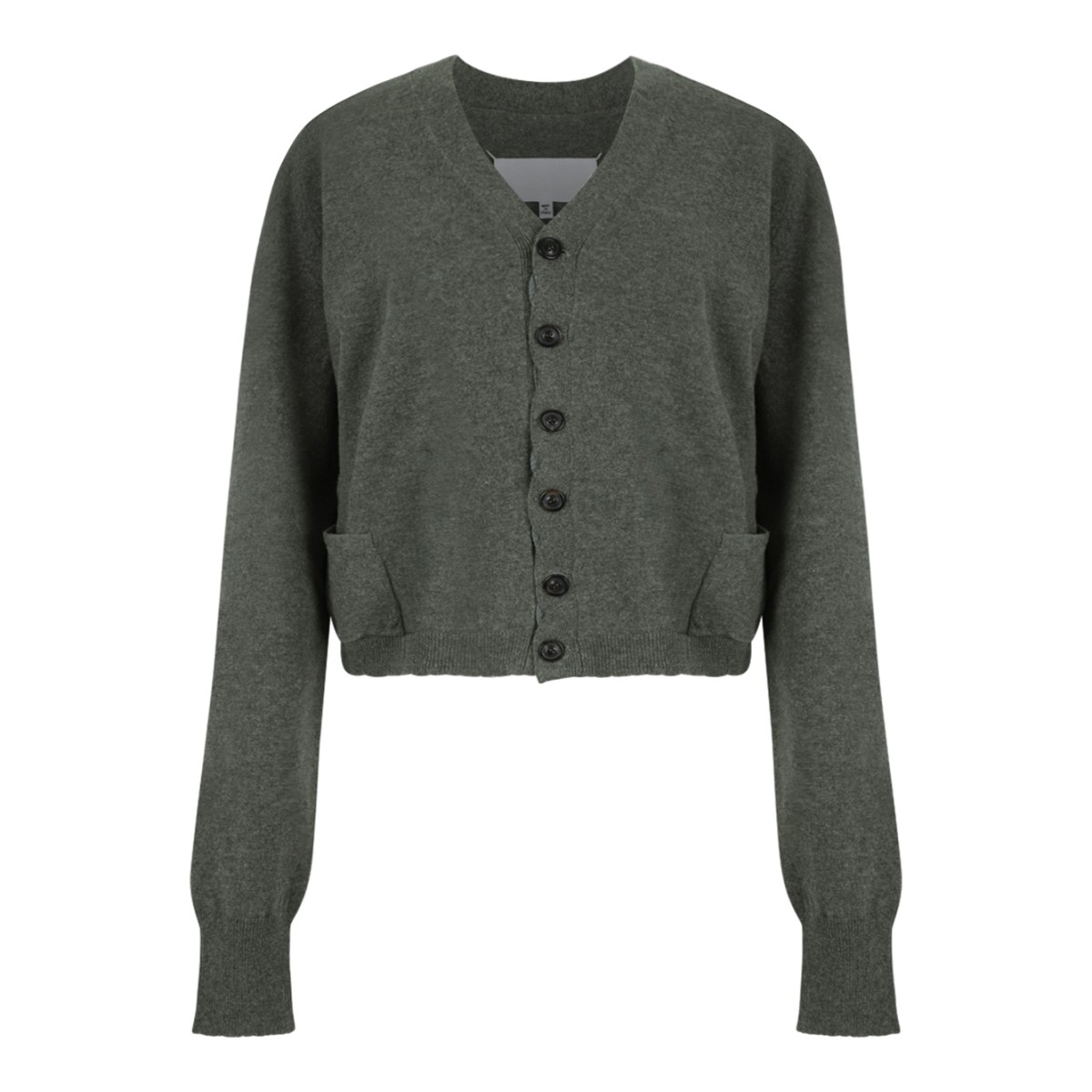 Maison Margiela Grey Cropped Wool Cardigan. 