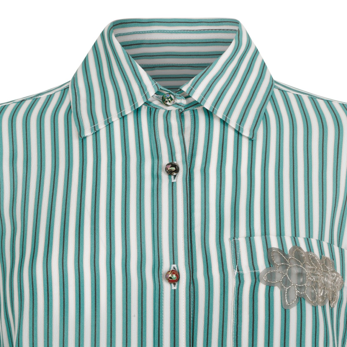 Hui Milano Green and White Striped Cotton Shirt.