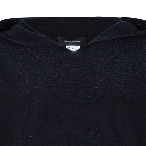 Fabiana Filippi Navy Textured Hooded Knit Top.  