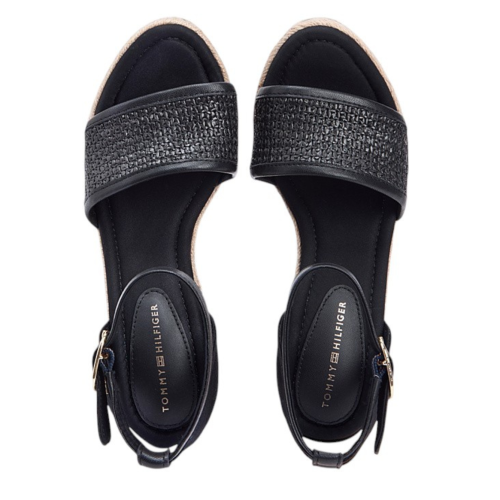 Tommy Hilfiger Black Espadrille Wedge Sandals.