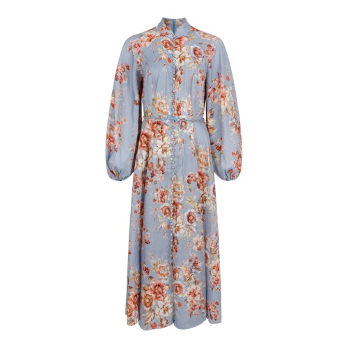 Zimmermann Blue Floral Linen Midi Dress.