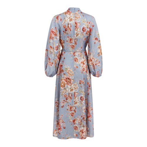 Zimmermann Blue Floral Linen Midi Dress.