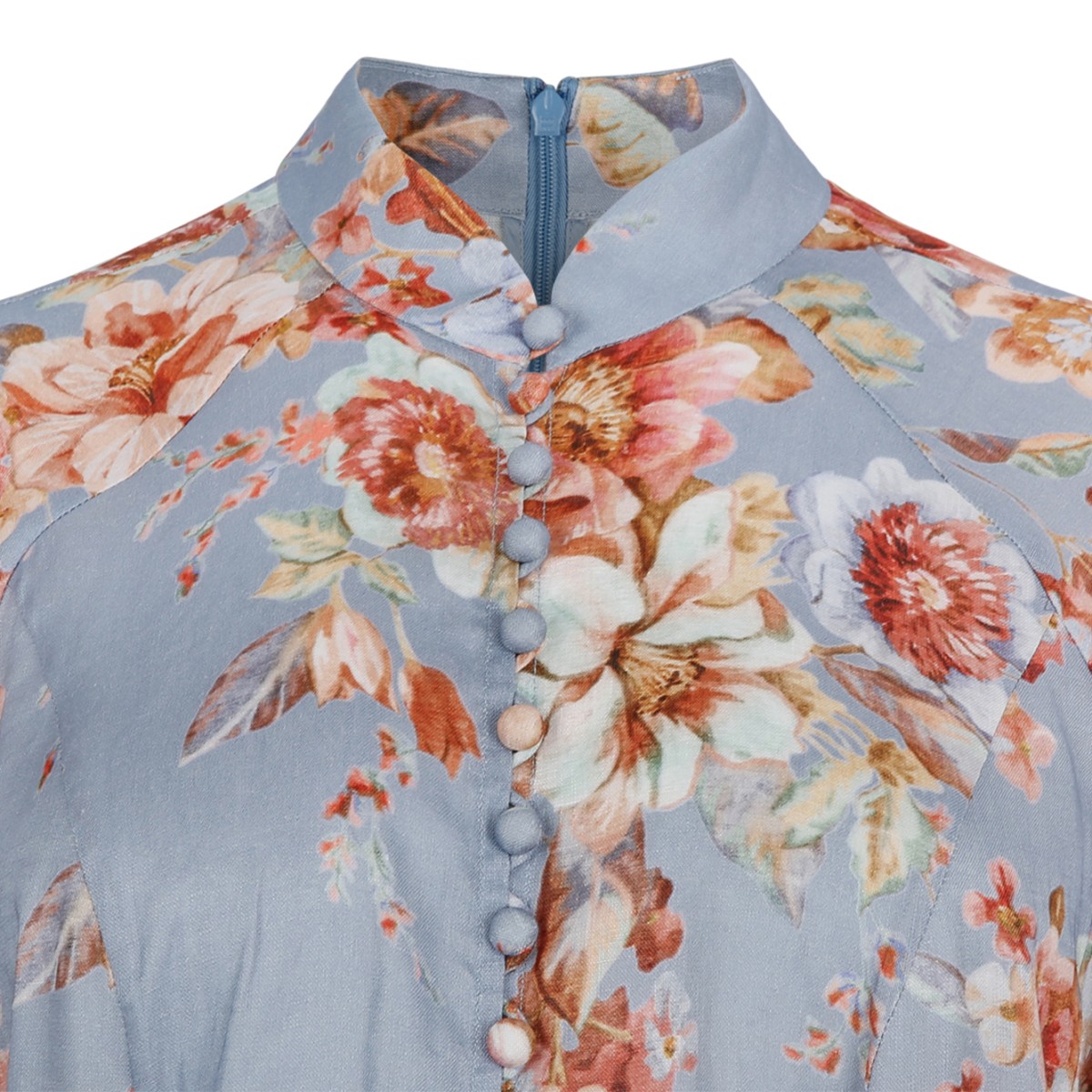 Zimmermann Blue Floral Linen Midi Dress.