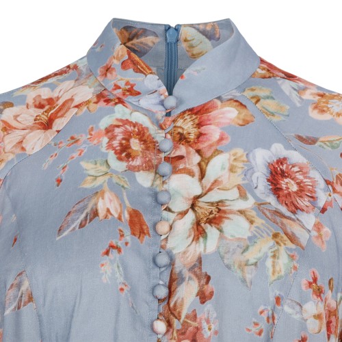 Zimmermann Blue Floral Linen Midi Dress.