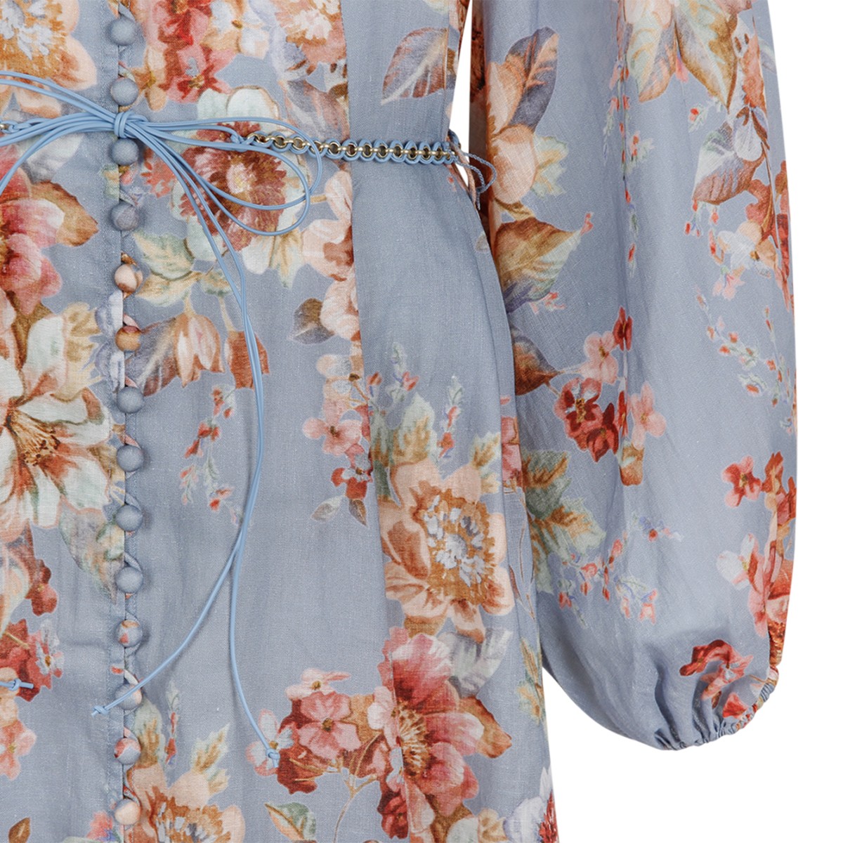 Zimmermann Blue Floral Linen Midi Dress.