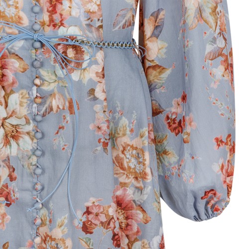 Zimmermann Blue Floral Linen Midi Dress.