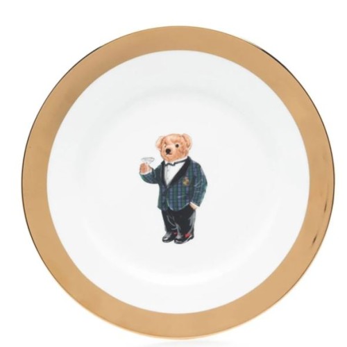 Ralph Lauren Home White Porcelain Plate with Polo Bear Motif.