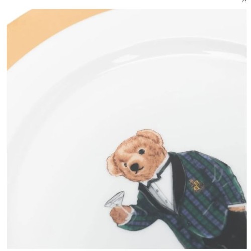 Ralph Lauren Home White Porcelain Plate with Polo Bear Motif.