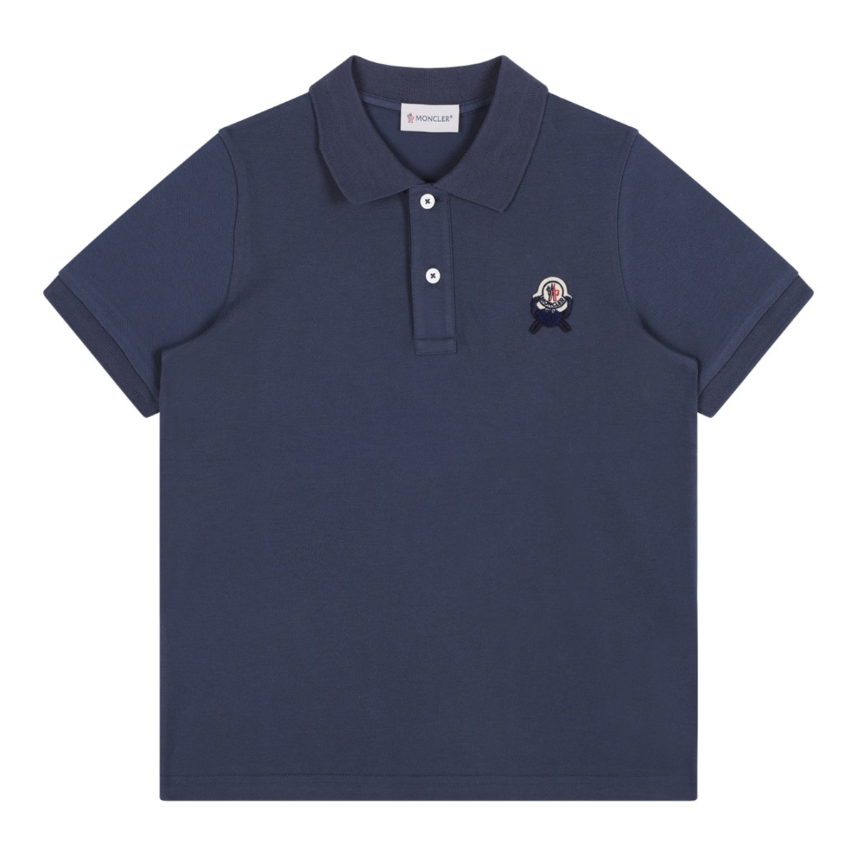 Moncler Navy Cotton Polo Shirt with Logo Patch.
