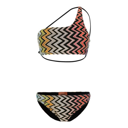 Missoni Multicolor Zigzag One-Shoulder Bikini Set.