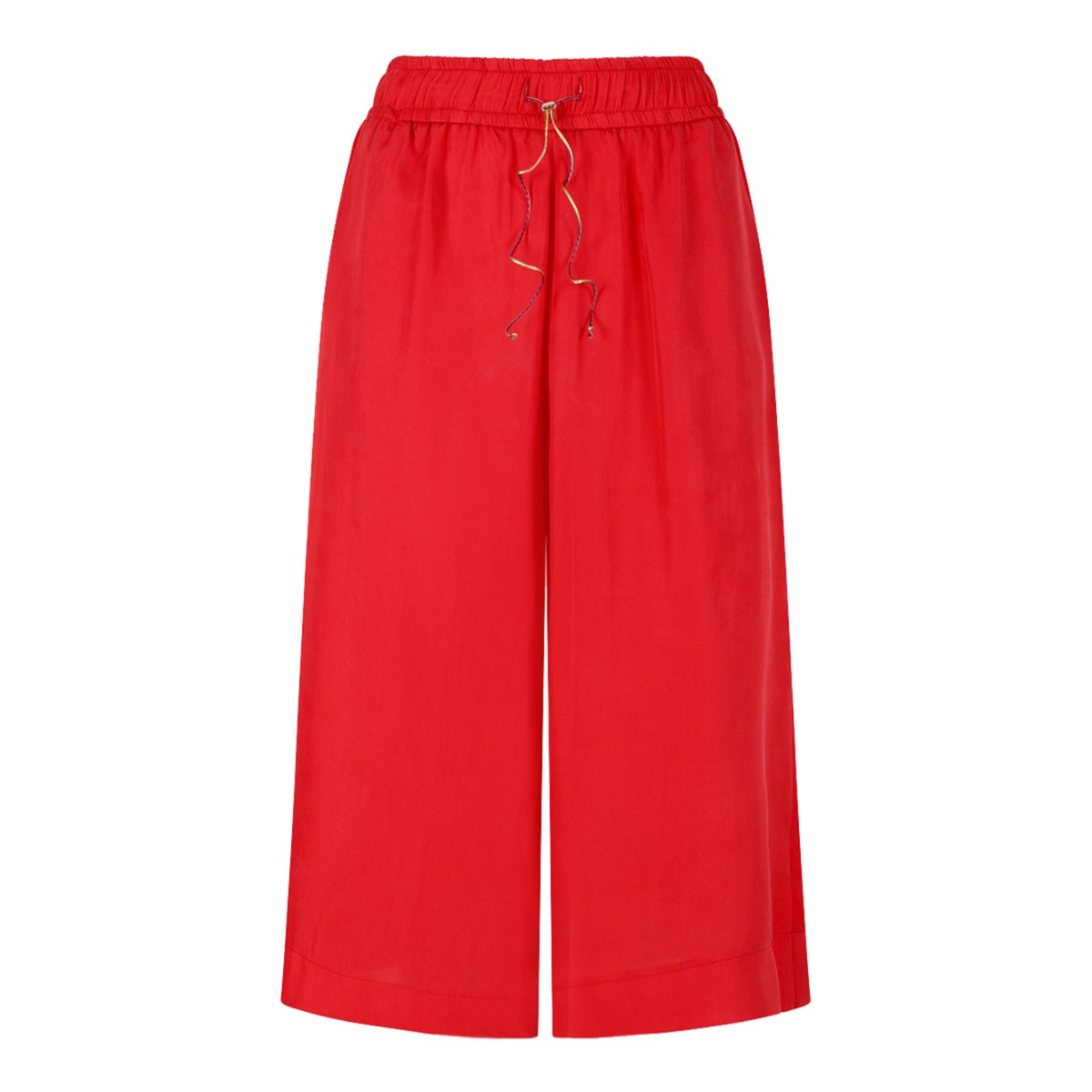 Merci Red Wide-Leg Trousers with Drawstring Waist.