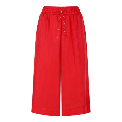 Merci Red Wide-Leg Trousers with Drawstring Waist.