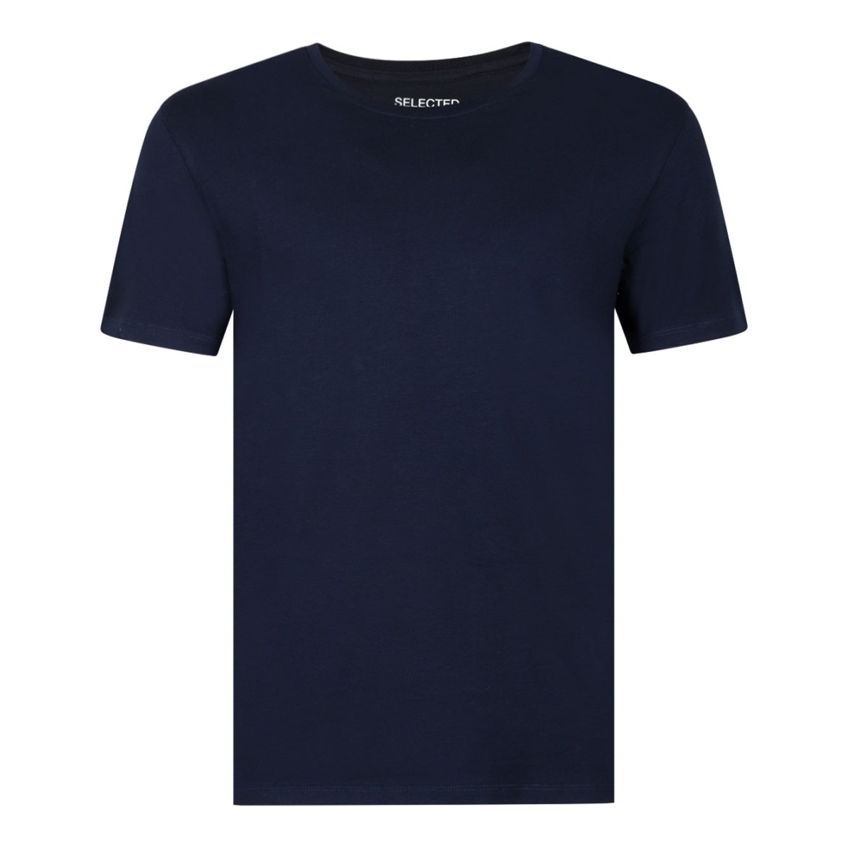 Selected Navy Cotton Crew Neck T-Shirt.