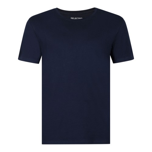 Selected Navy Cotton Crew Neck T-Shirt.