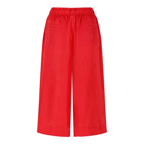 Merci Red Wide-Leg Trousers with Drawstring Waist.