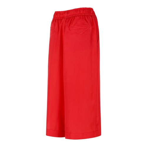 Merci Red Wide-Leg Trousers with Drawstring Waist.