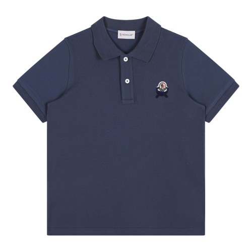 Moncler Navy Cotton Polo Shirt with Logo Patch.