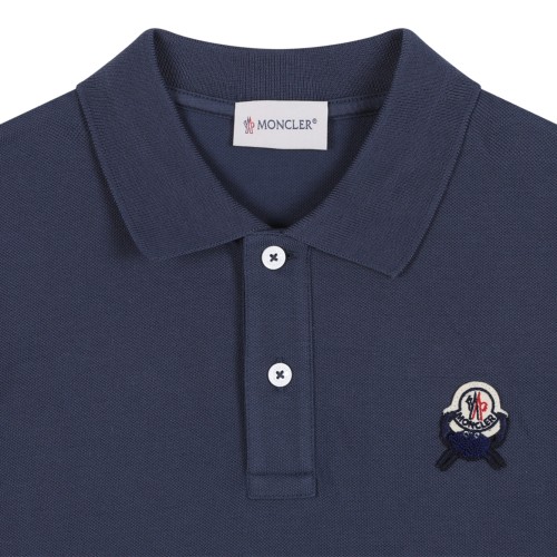 Moncler Navy Cotton Polo Shirt with Logo Patch.