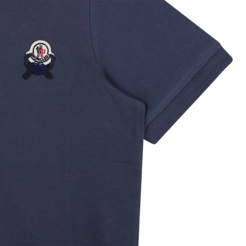Moncler Navy Cotton Polo Shirt with Logo Patch.