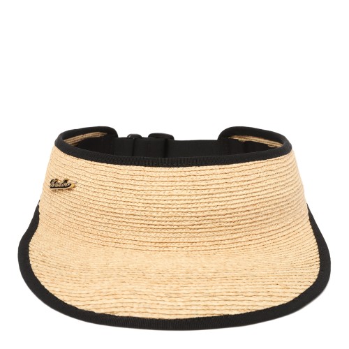 Borsalino Natural Straw Visor Hat with Black Trim.
