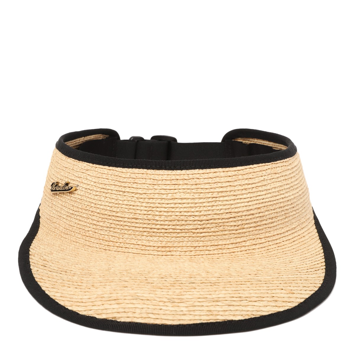 Borsalino Natural Straw Visor Hat with Black Trim.