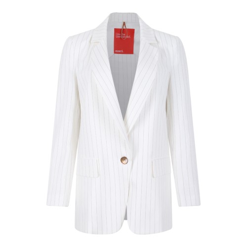 Merci White Pinstripe Single-Breasted Blazer.