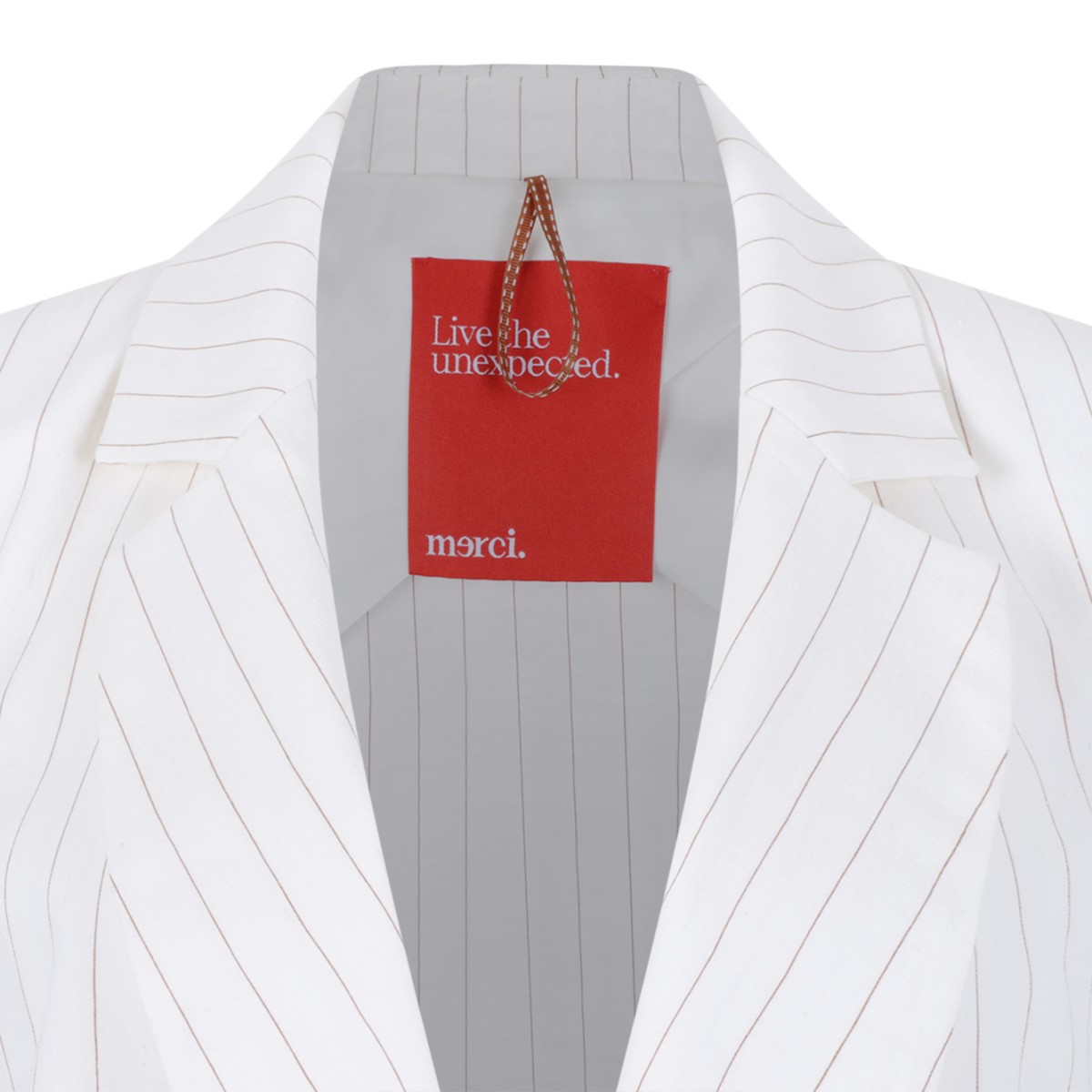 Merci White Pinstripe Single-Breasted Blazer.