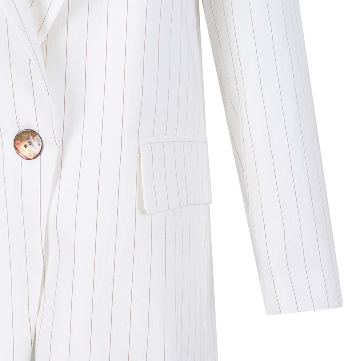 Merci White Pinstripe Single-Breasted Blazer.