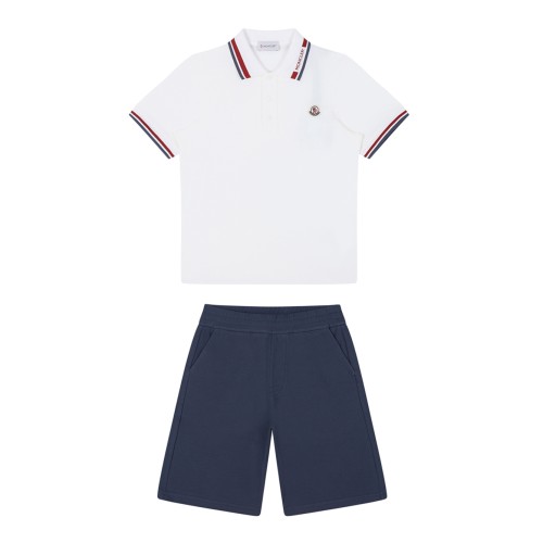 Moncler White Polo and Navy Shorts Set.