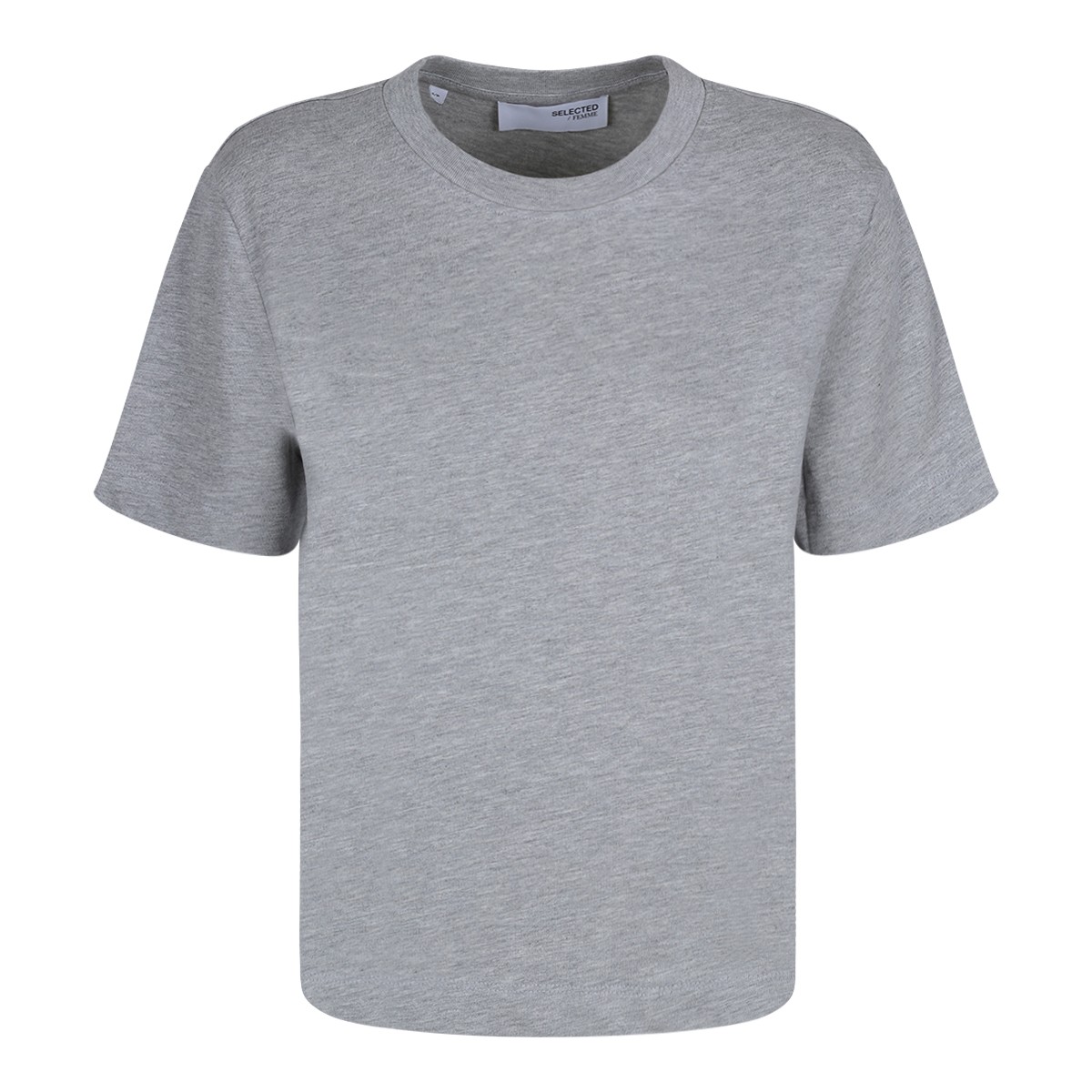 Selected Grey Cotton Crew Neck T-Shirt. 