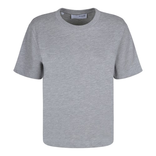 Selected Grey Cotton Crew Neck T-Shirt. 