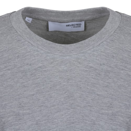 Selected Grey Cotton Crew Neck T-Shirt. 