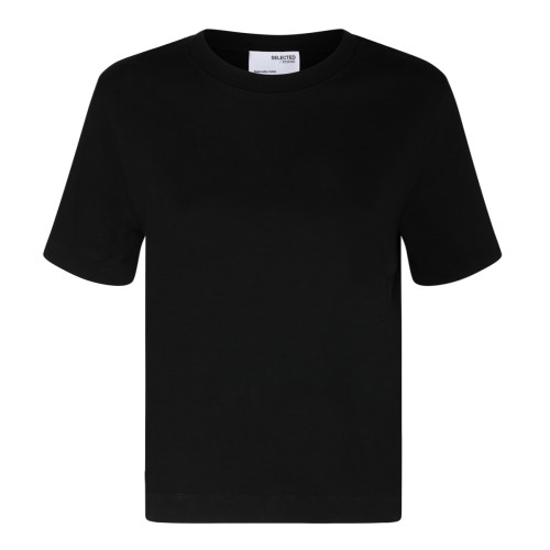 Selected Black Cotton Crew Neck T-Shirt.