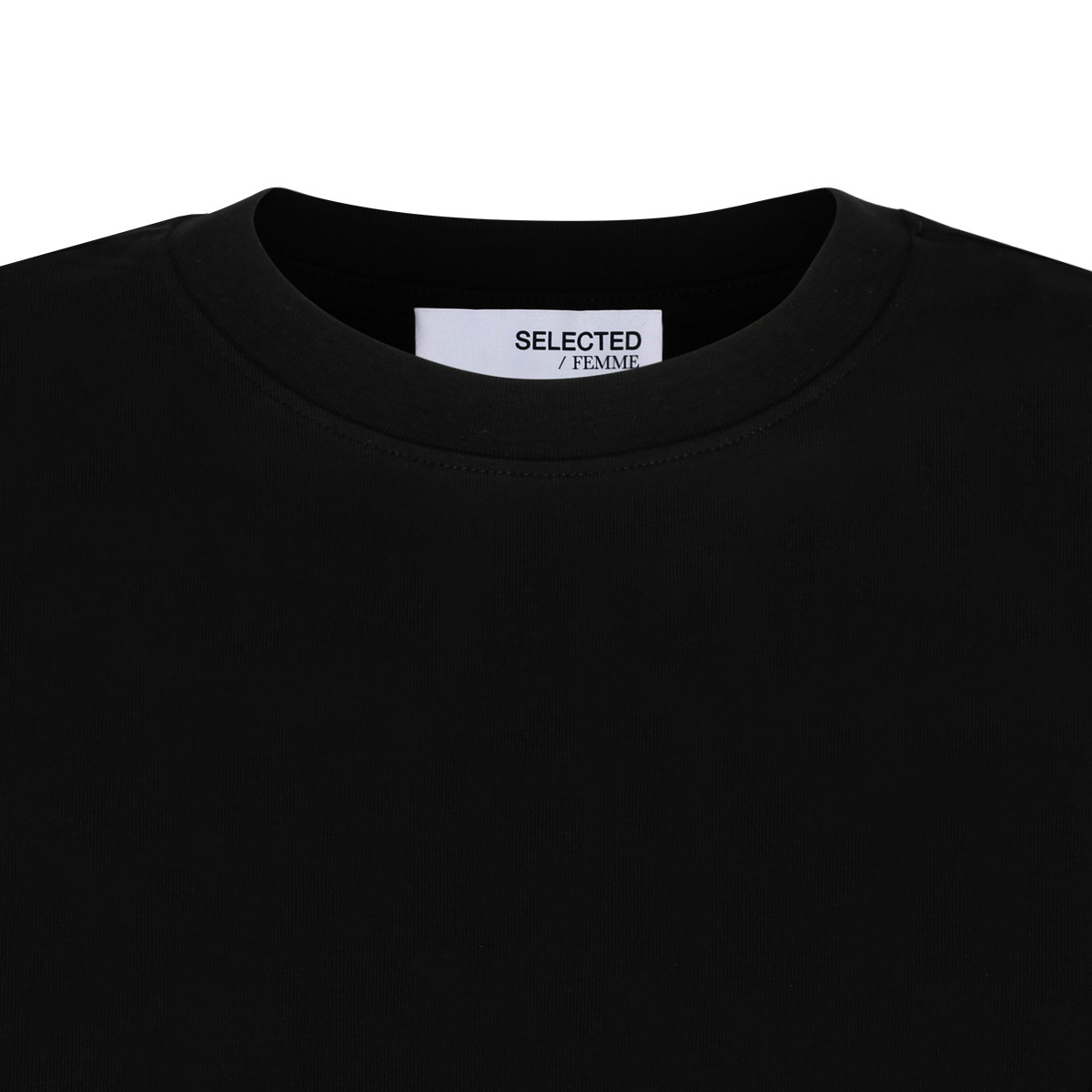 Selected Black Cotton Crew Neck T-Shirt.