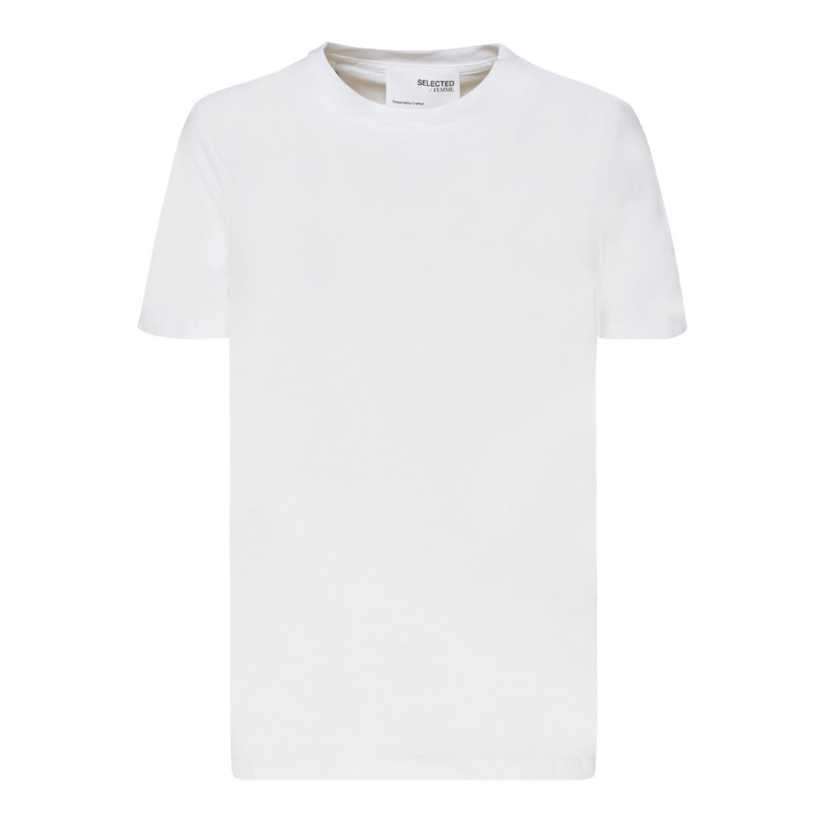 Selected White Cotton Crew Neck T-Shirt.